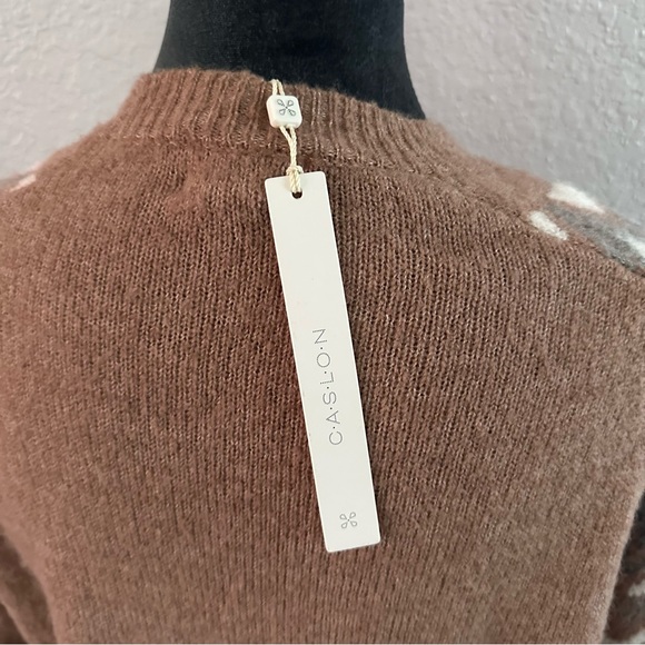 Caslon Fair Isle Knit Sweater Brown Cream Gray Cozy Pullover XS - NWT - Picture 4 of 8